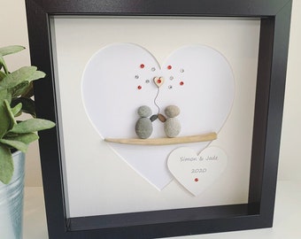 Anniversary gift. Personalised engagement gift. Engagement pebble art. Christmas gift for him. Christmas gift for her. Pebble art picture