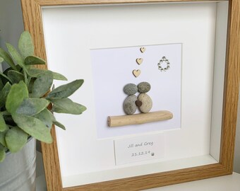 Personalised engagement gift. Personalised wedding gift. Personalised anniversary gift. Wedding pebble art. Pebble art picture. Gift wrapped