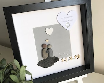 Personalised engagement gift. Engagement pebble art. Wedding gift. Wedding pebble art. Personalised engagement picture. Engagement present.