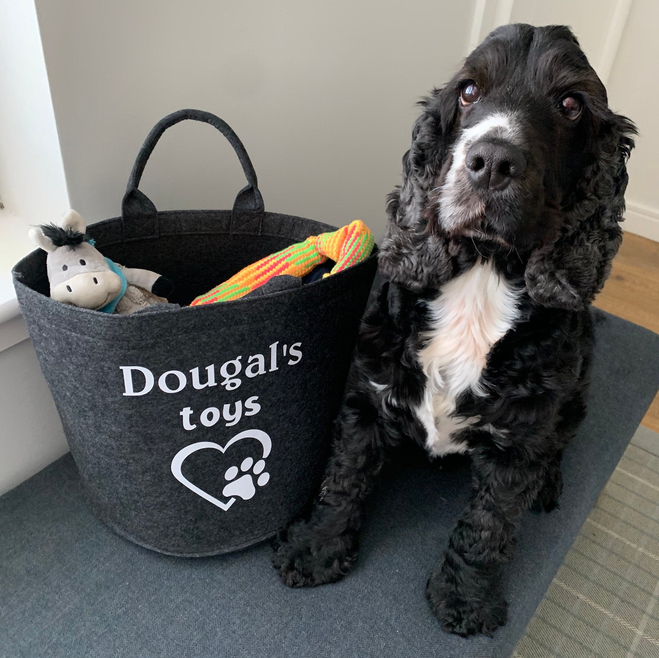 Personalised pet toy storage. Pet toy bag. Felt storage bag. Etsy