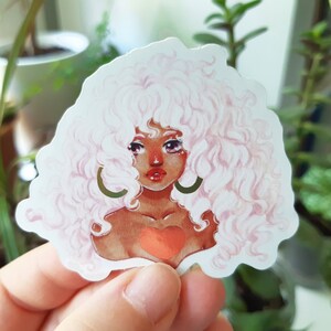 Adesivo lucido bellissimi ritratti di ragazza con capelli ricci di cancelleria per bujo journaling planner