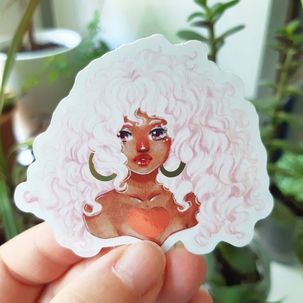 Shiny sticker beautiful curly hair girl portrait stationery for bujo journaling planner