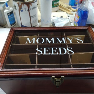 Handmade Wooden Seed Box: Cherry Finish, 15-Compartment Organizer
