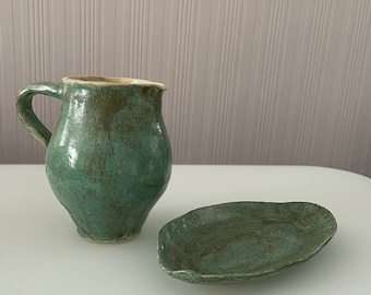 Set of vase/jug and bowl in beautiful turquoise for you or as a gift