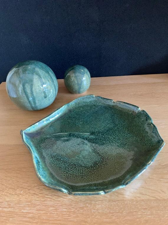 Set Of Potted Bowl And Two Decorative Balls In Green For Etsy
