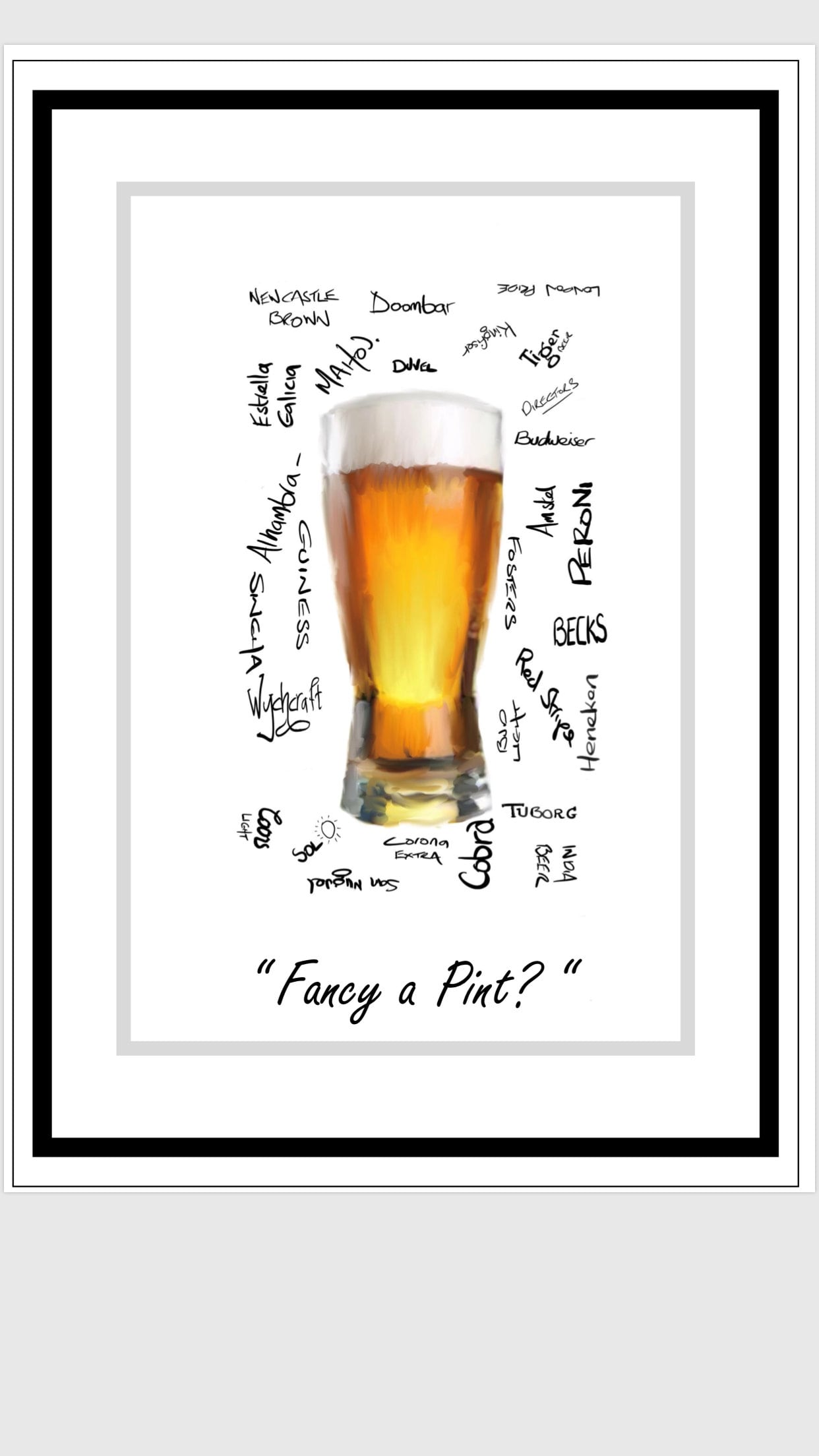 Beer Glass Word Art Print Etsy