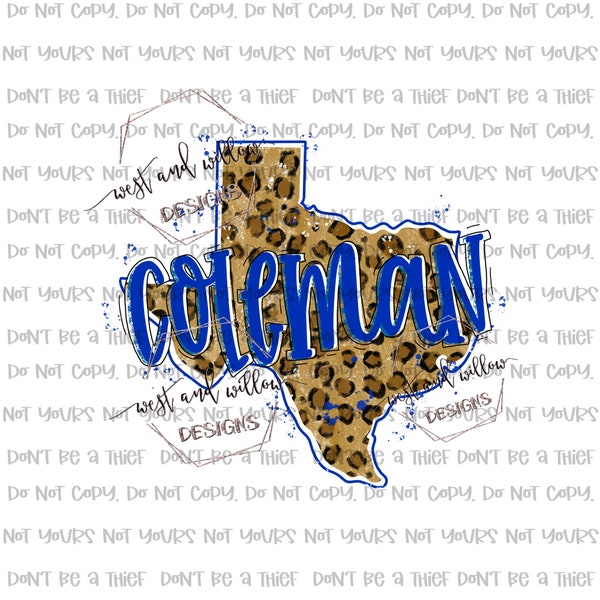 Leopard print Coleman, Texas football, Coleman football, football, distressed, Texas high school PNG digital download design