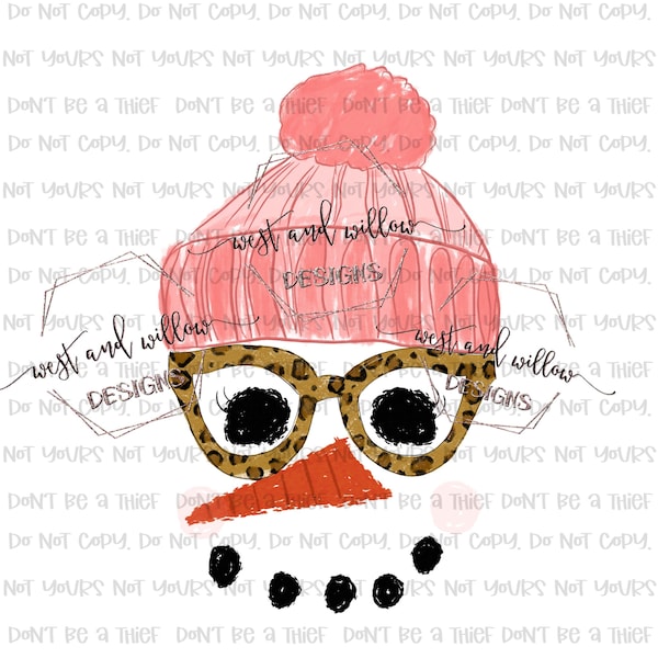 Snow Girl with Glasses and Hat, snowman, snowman with leopard glasses, cute girl snowman, fun winter design PNG digital download design