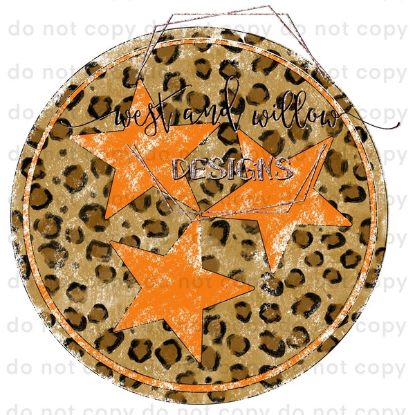 Leopard and UT orange Tri Star Tennessee, TN, Tenn, tristar, tri star, pretty Tennessee PNG digital download design