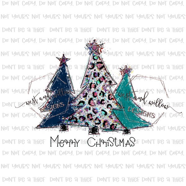 Colorful Paint Splatter Christmas Trees, Merry Christmas, funky trees, deconstructed tree, colorful leopard tree PNG digital download design