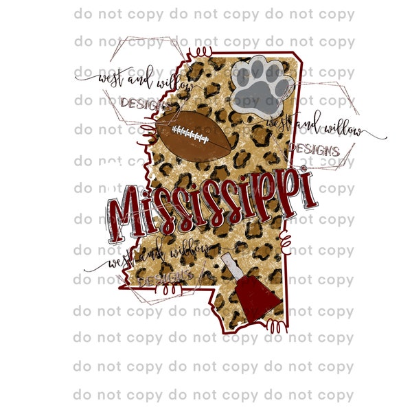 Mississippi State leopard, MSU, Mississippi state football, MS, Mississippi bulldogs, hail state  football PNG digital download design