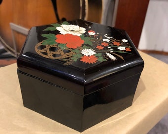 Beautiful Vintage Hexagonal Box with Floral Details