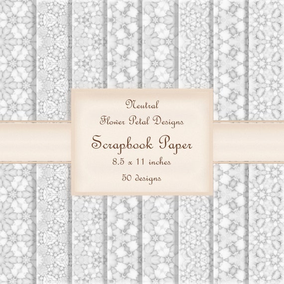 Neutral Petal Wedding Design Scrapbook Paper, 8.5 X 11, DIGITAL DOWNLOAD 