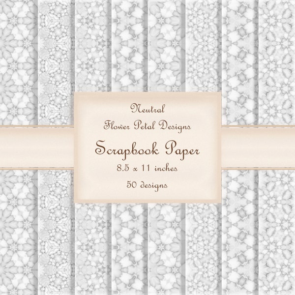 Neutral Petal Wedding Design Scrapbook Paper, 8.5 x 11, DIGITAL DOWNLOAD