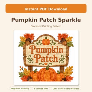 Schema per diamond painting fai da te per principianti "Pumpkin Patch Sparkle" - Download immediato in PDF