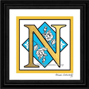Initial Art Print A to Z Illuminated