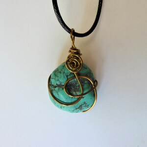 Turquoise Stone Wire Wrapped in Brass