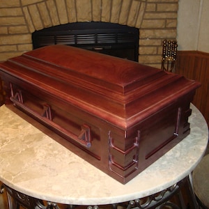 Pet Casket, Rayley Style, Stained Black Cherry,  12&quot; x 24&quot; exterior, pet coffin or memory chest, burial box.