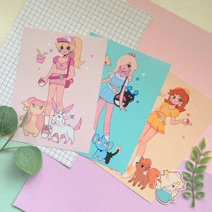 Princess trainers Art Print set - A5 size, Peach, Rosalina Daisy