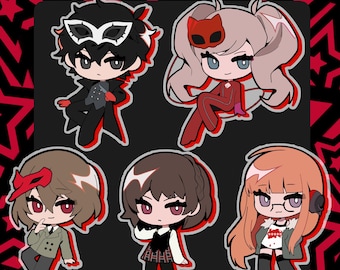 Ciondoli in acrilico Persona 5 - 2,5 pollici, finitura epossidica glitterata - Joker, Futaba, Akechi, Ann, Makoto