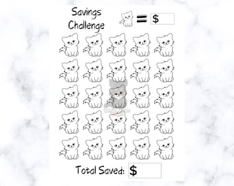 Saving Challenge Printable, Kitty Design 8.5x11 PDF for GoodNotes and Noteshelf