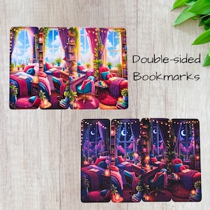 Cozy Bookmarks, Double-Sided Day & Night Designs for Readers