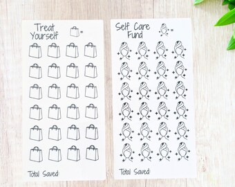 Self Care & Treat Yourself Savings Tracker Bundle | Laminated A6 Cash Envelope Inserts | Reusable
