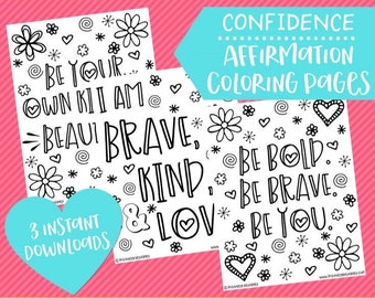 Feuilles à colorier d'affirmation de confiance et de positivité | Coloriages imprimables | Coloriages pour adultes | Téléchargement instantané PDF