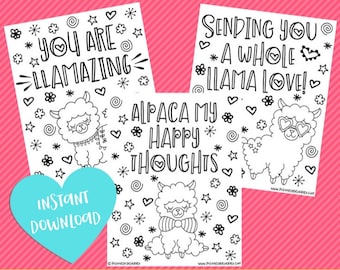 Alpaca Llama Affirmation Coloring Pages | Alpaca Birthday Supplies | Alpaca Party Favor | Printable Coloring Sheets | Instant Download PDF