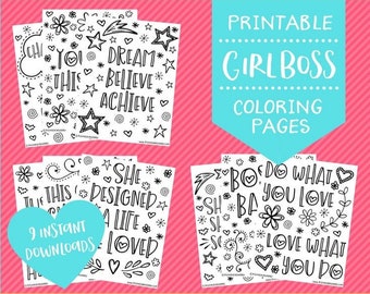 Girl Boss Affirmation Coloring Page Bundle | Quote Coloring | Lady Boss | Boss Babe | Coloring Pages for Adults | Instant Download PDF