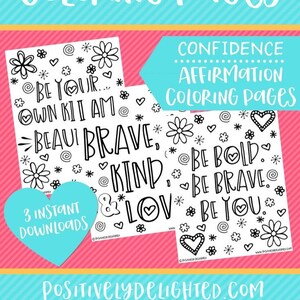 Confidence & Positivity Affirmation Coloring Sheets | Printable Coloring Pages | Adult Coloring Pages | Instant Download PDF