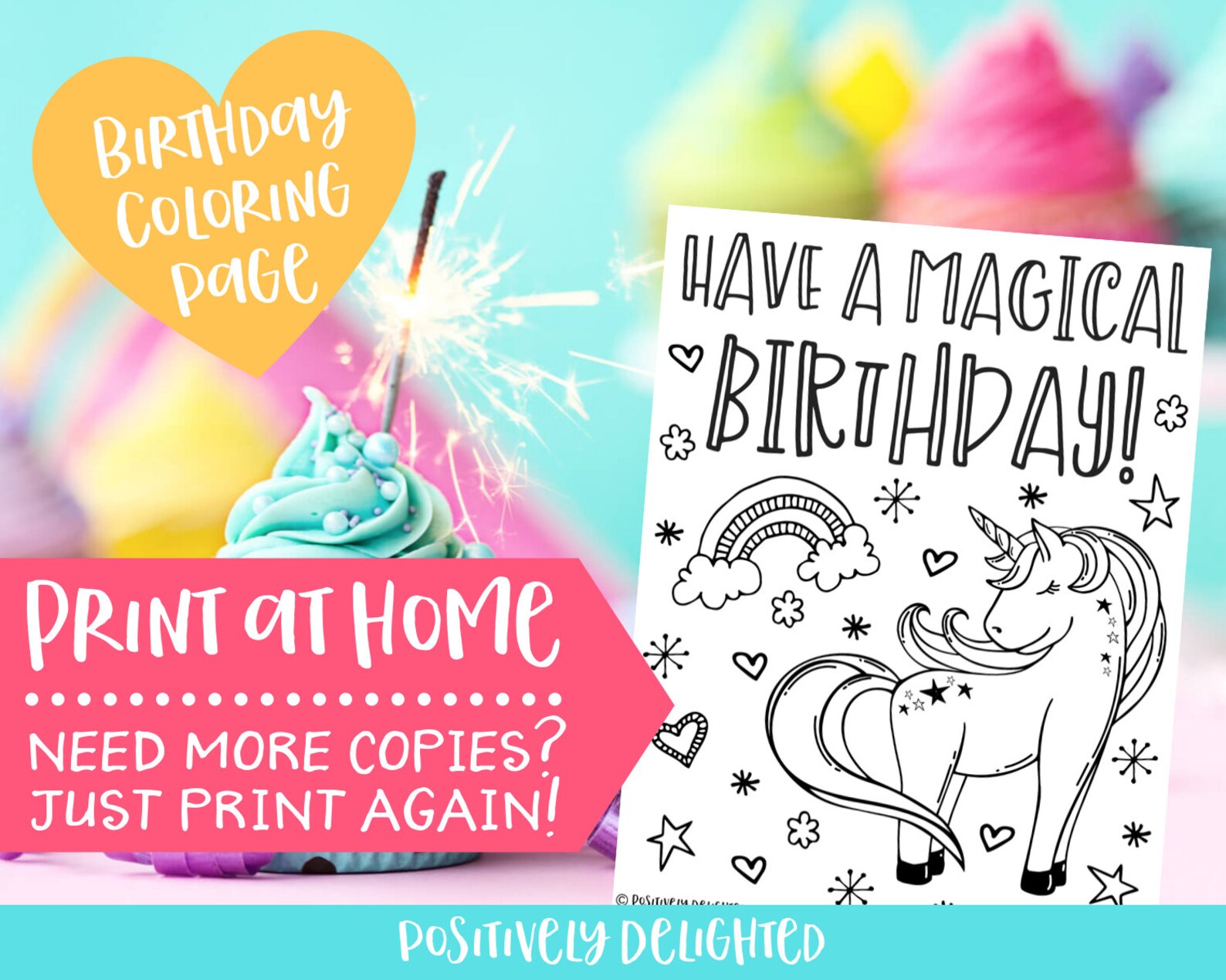 Unicorn Birthday Coloring Page Printable Unicorn Party Favor - Etsy