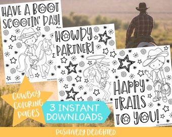 Cowboy Coloring Pages | Cowboy Birthday | Cowboy Party Favor | Cowboy Activity | Printable Coloring Pages for Boys | Instant Download PDF