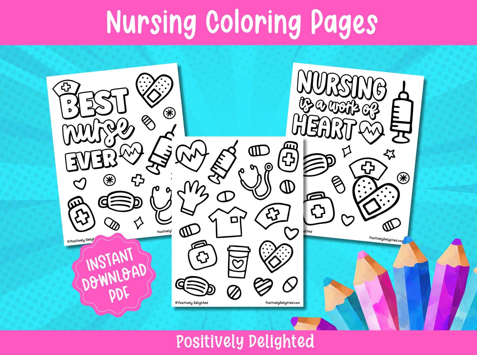 Nursing Coloring Pages Printable | Cute Nurse Appreciation Gift | Thank ...
