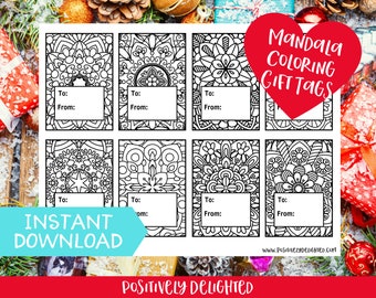 Mandala Coloring Gift Tags Printable | Christmas Craft Activity | Holiday Coloring | Christmas Gift Tags to Color | Instant Download PDF