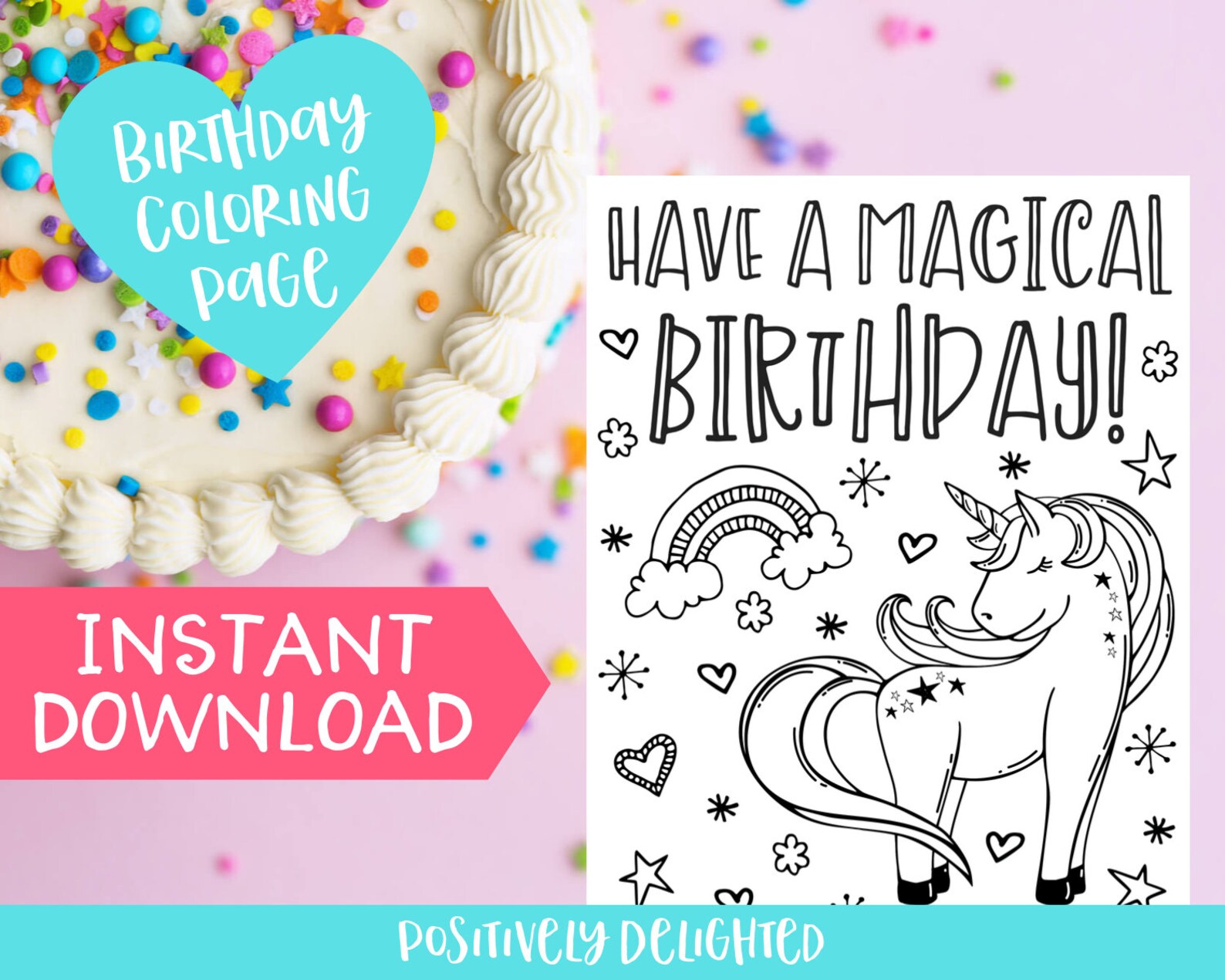 Unicorn Birthday Coloring Page Printable Unicorn Party Favor - Etsy