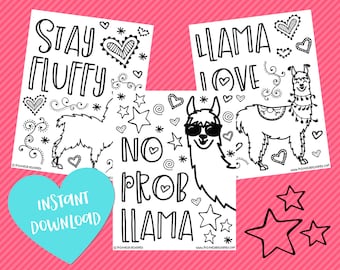 Llama Coloring Pages | Llama Birthday | Llama Party | Printable Coloring Pages | Instant Download PDF