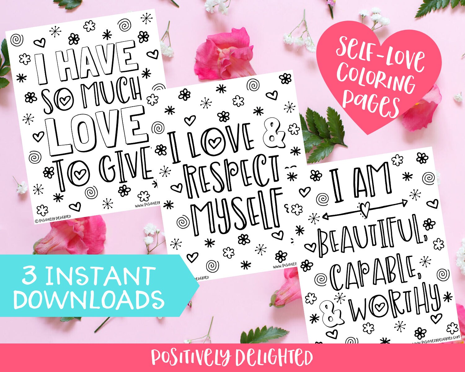 self love coloring pages printable self esteem positive etsy canada