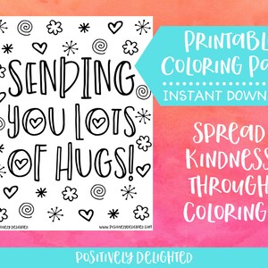 Sending You Lots of Hugs! | Positive Affirmation Coloring Page | Coloring Pages for Adults | Instant Download PDF