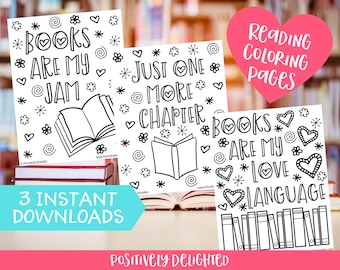 Reading Coloring Pages Printable | Book Lover Gift | Book Nerd | Book Worm | Reading Gift | Adult Coloring Book | Instant Download PDF