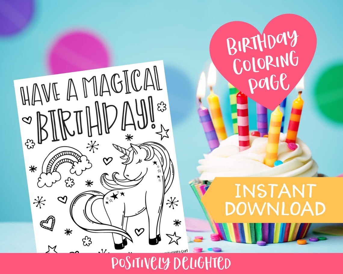 Unicorn Birthday Coloring Page Printable Unicorn Party Favor - Etsy