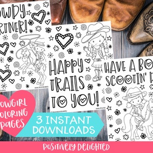 Cowgirl Coloring Pages | Cowgirl Birthday Party Favor | Cowgirl Activity | Printable Coloring Pages for Girls | Instant Download PDF