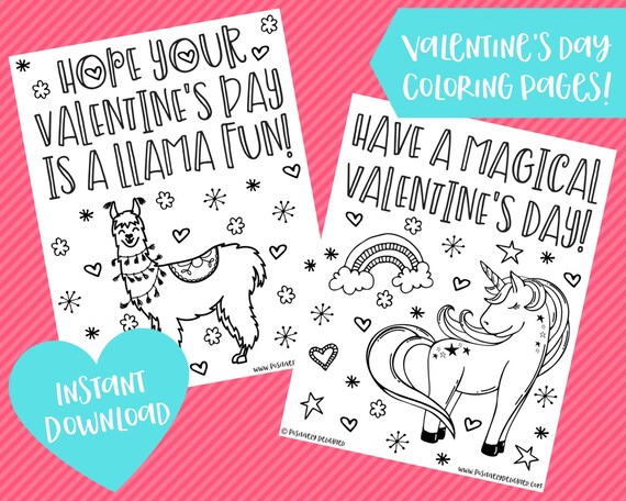 Unicorn and Llama Valentine Coloring Pages  Unicorn Coloring