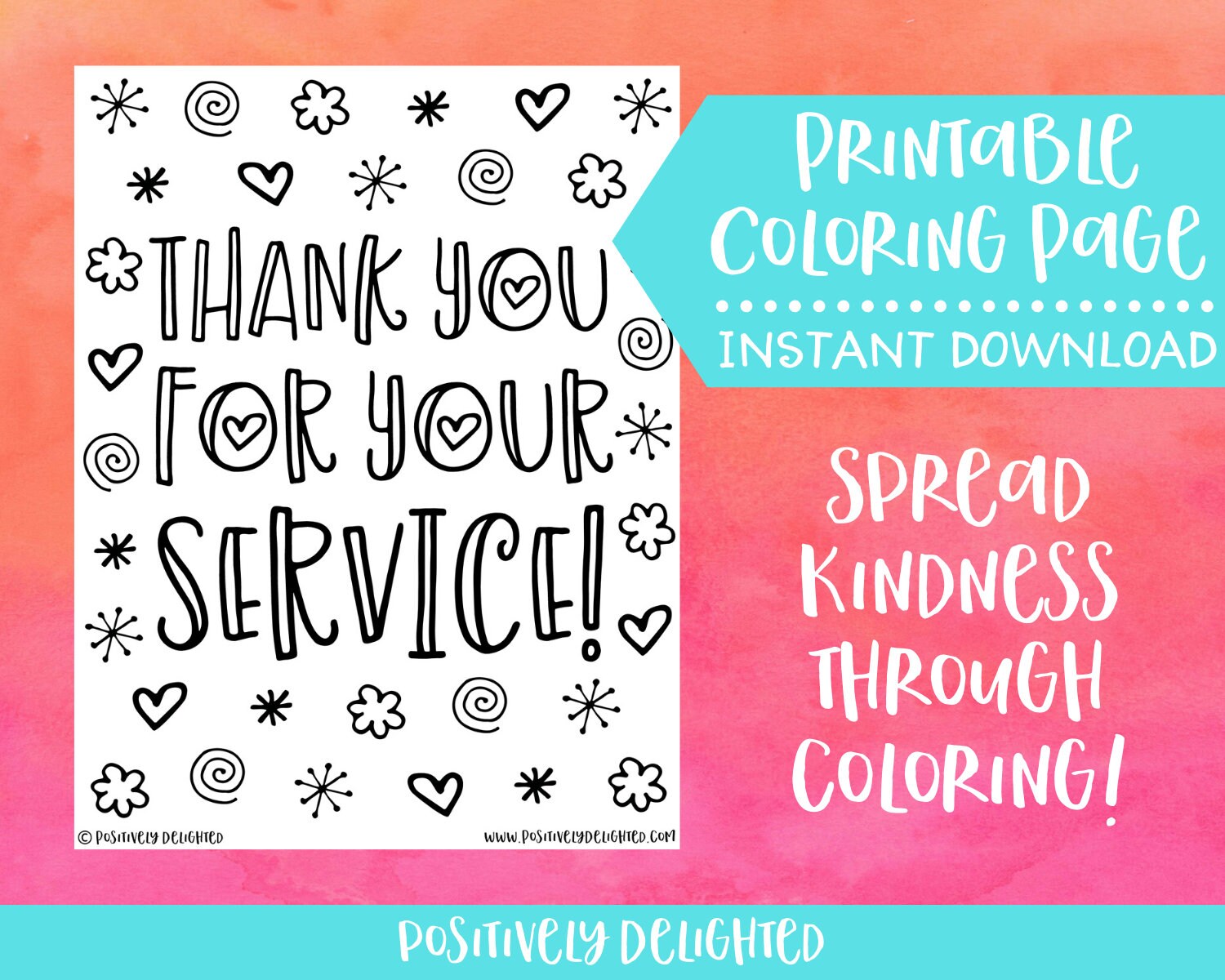 Thank You for Your Service Coloring Page Military   Etsy