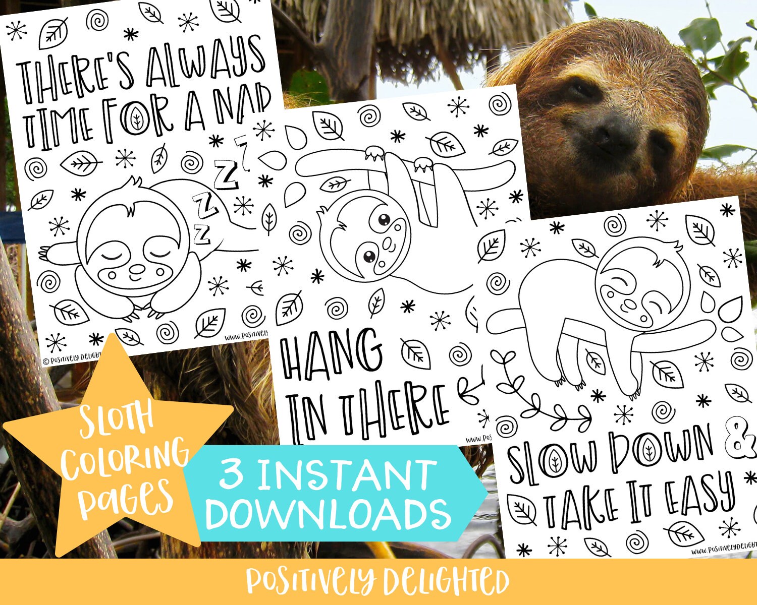 sloth coloring pages sloth birthday sloth party favor etsy