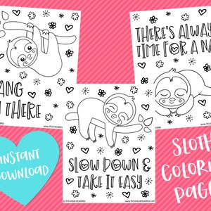 Cute Sloth Coloring Pages Printable | Sloth Birthday | Sloth Party Favor | Sloth Activity | Printable Coloring Pages | Instant Download PDF