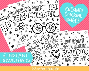 Encanto Coloring Pages | Encanto Quote Printable | Don't Talk About Bruno | Encanto Party | Luisa Isabela Mirabel | Instant Download PDF