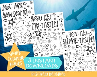 Shark Coloring Pages | Shark Birthday | Shark Party Favor | Shark Activity | Printable Coloring Pages for Kids | Instant Download PDF