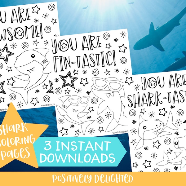 Shark Coloring Pages | Shark Birthday | Shark Party Favor | Shark Activity | Printable Coloring Pages for Kids | Instant Download PDF