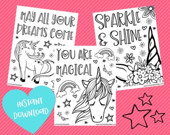 Unicorn Coloring Pages | Unicorn Birthday | Unicorn Party | Printable Coloring Pages | Instant Download PDF